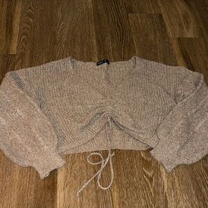 SHEIN Beige Taupe Knit Cropped Drawstring Sweater